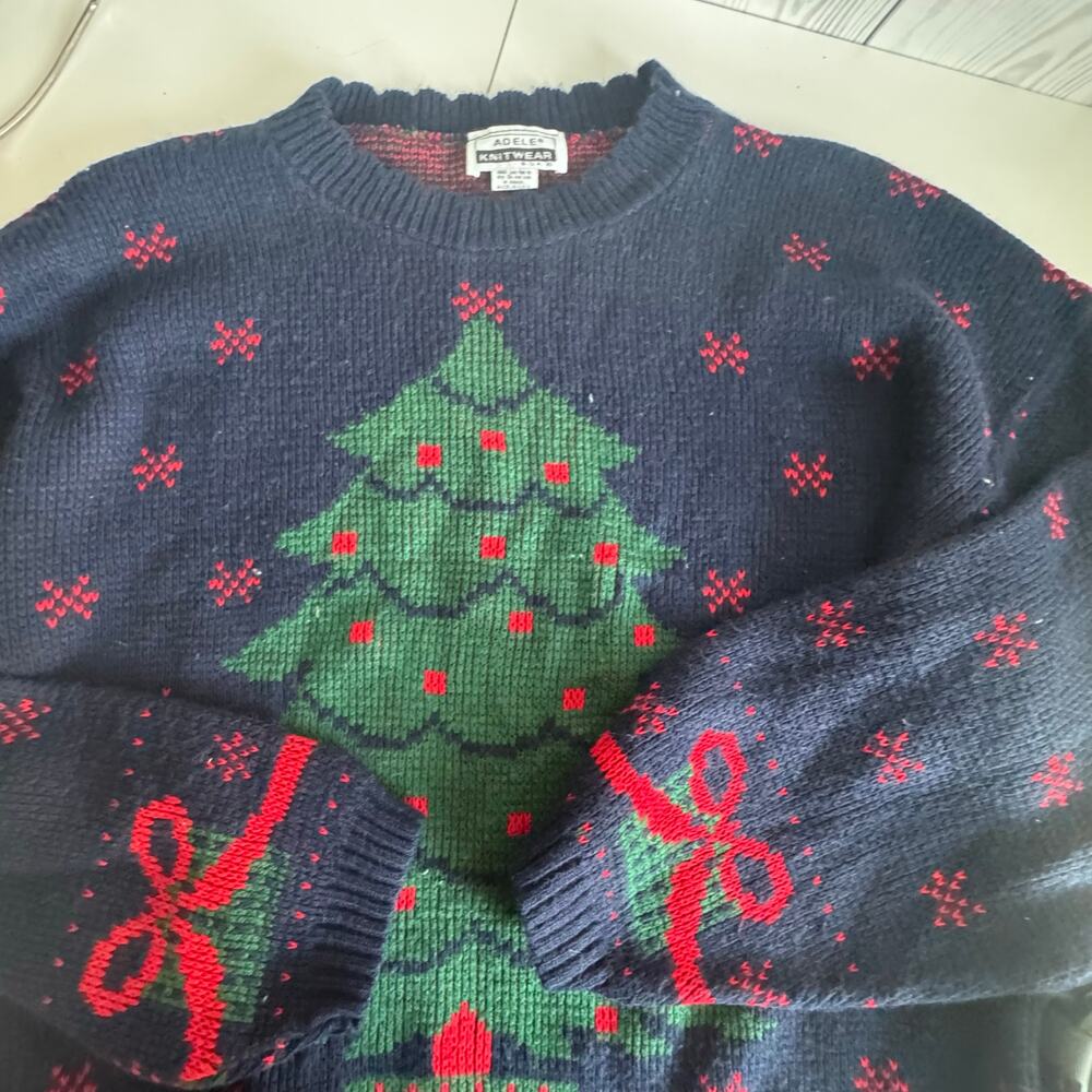 Vintage 90s Adele USA Womens Christmas Tree Holiday Sweater Size Large Cottage